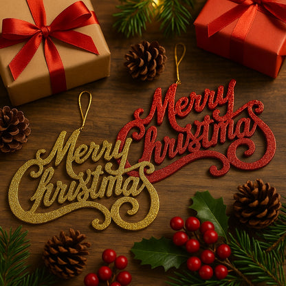 Merry Christmas Hanging Red & Gold - Set of 2