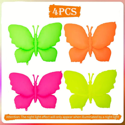 Neon/UV Florescent Butterfly Shaped Foil Balloons - Air Filled - 18 inches - Set of 4