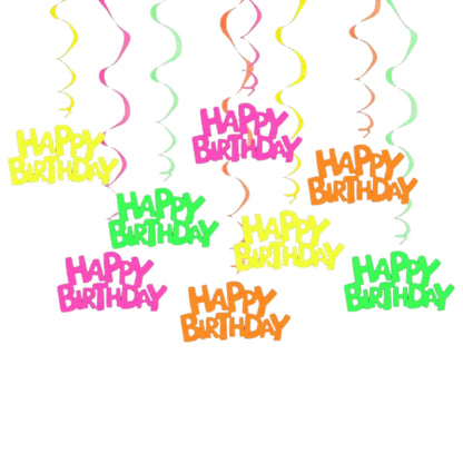 Neon UV/Glow In the Dark Happy Birthday Swirl Decoration - 5PC