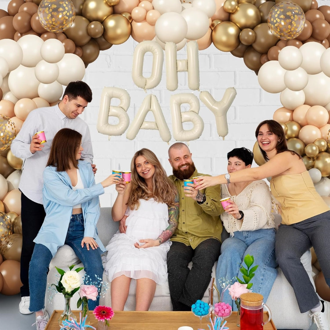 Oh Baby Beige Foil Balloon with Brown and Gold Latex Balloons Combo Kit - 80PC