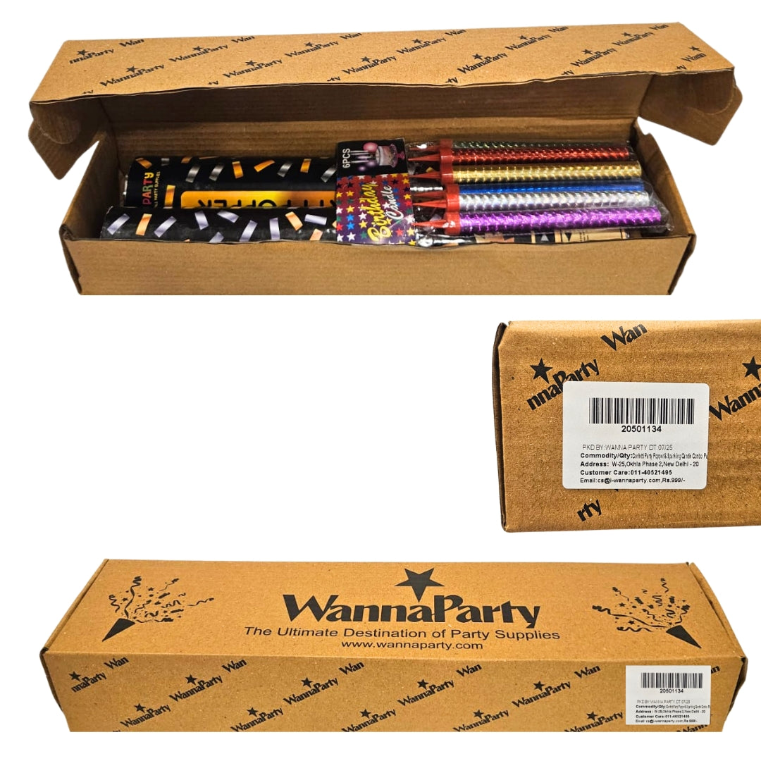 Confetti Party Popper & Sparkling Candle Combo  Pack of 3