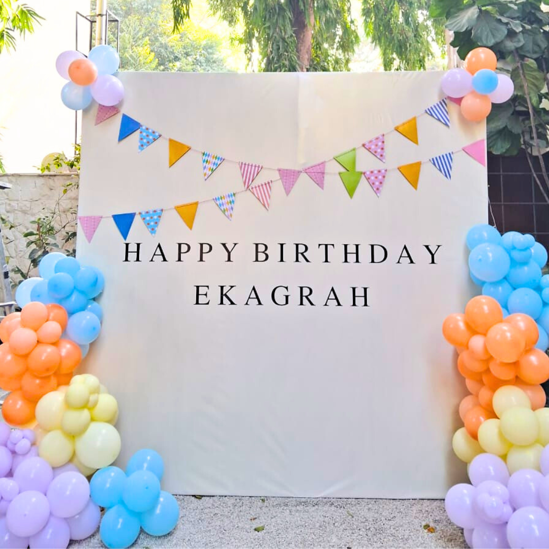 Happy Birthday Bunting Backdrop Set Up