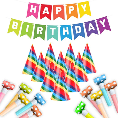 Happy Birthday Hats, Blowouts Party & Banner Combo Set - 20PC