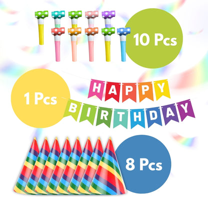 Happy Birthday Hats, Blowouts Party & Banner Combo Set - 20PC