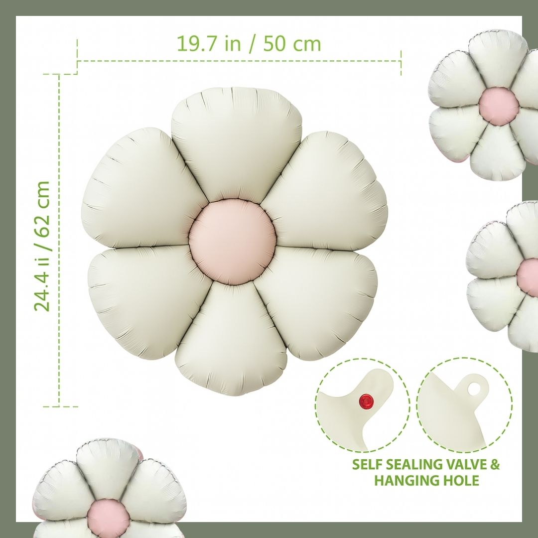 Sand White Flower Shaped Balloon - Air Filled Only - 24 inches - 1PC