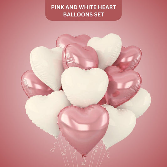 Pink and White Heart Pastel Foil Balloons Set - Pack of 10