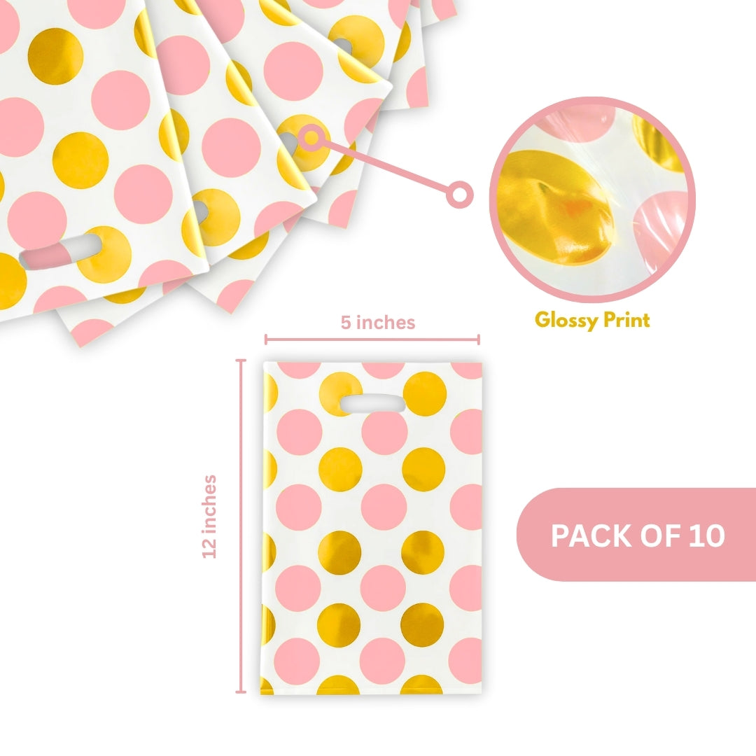 Loot Bag Pink Large Polka Dot - 10PC