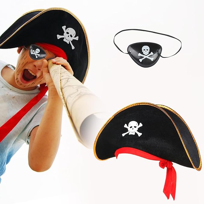 Pirate Hat with Eye Patch for Kids Combo Set - 2PC