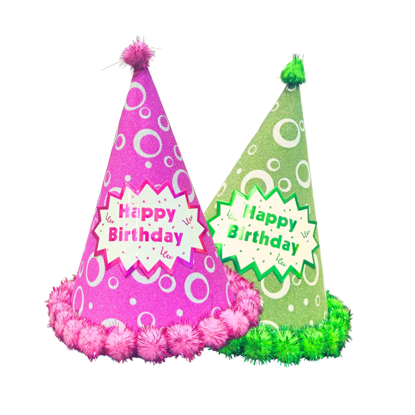 Happy Birthday Party Hats w/Polka Dot & Pom Pom - 2PC