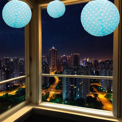 Paper Lantern Aqua Blue Color w/Polka Dot for Hanging Decor - 14 inches - 1PC