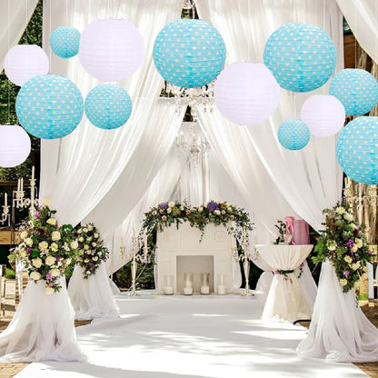 Paper Lantern Aqua Blue Color w/Polka Dot for Hanging Decor - 14 inches - 1PC