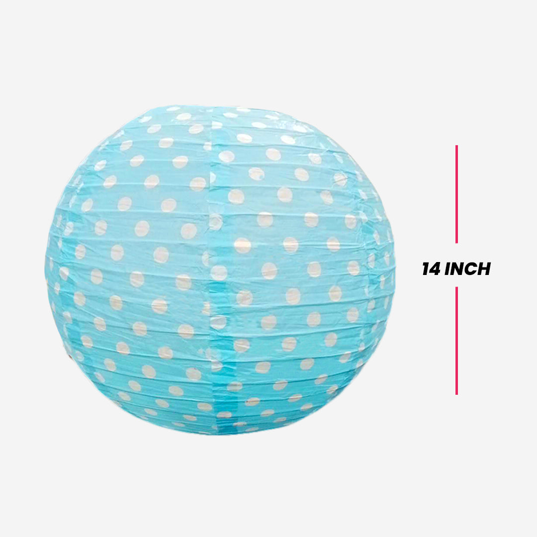 Paper Lantern Aqua Blue Color w/Polka Dot for Hanging Decor - 14 inches - 1PC