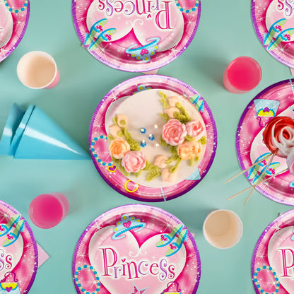 Princess Theme Pink Party Cake/Starter Plates - 7 inches - 8PC