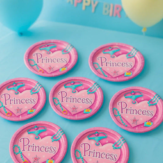 Princess Theme Pink Party Cake/Starter Plates - 7 inches - 8PC