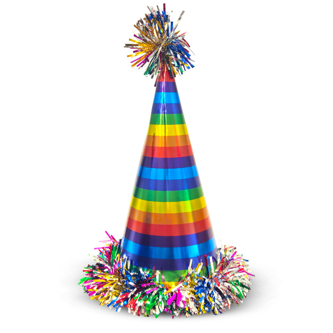Multicolored Glossy Party Hat w/ Fringe - 1 PC
