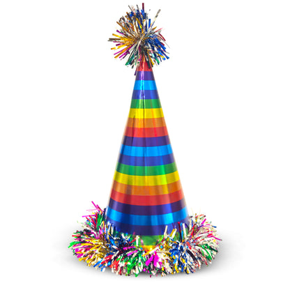 Multicolored Glossy Party Hat w/ Fringe - 1 PC
