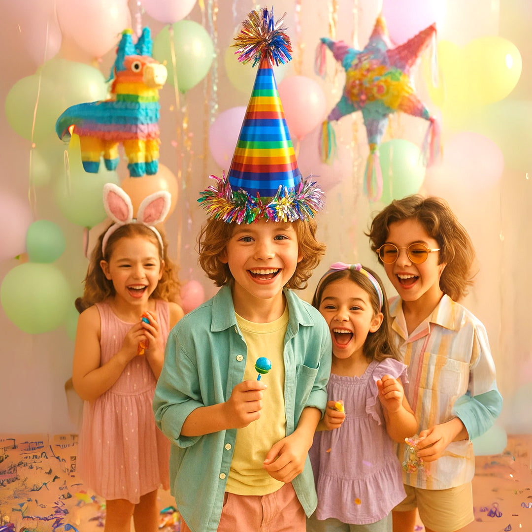 Multicolored Glossy Party Hat w/ Fringe - 1 PC
