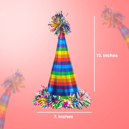 Multicolored Glossy Party Hat w/ Fringe - 1 PC