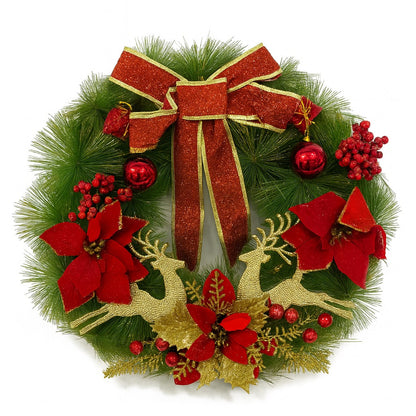 Christmas Wreath Red w/Reindeer, Cherries, Bells & Bows 18"