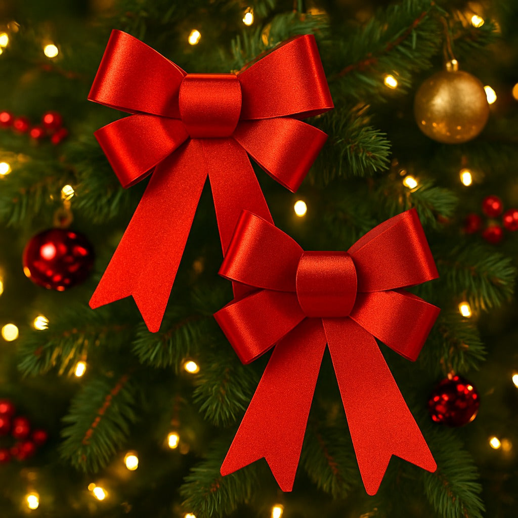 Red Bows for Christmas Decorations - Set of 2