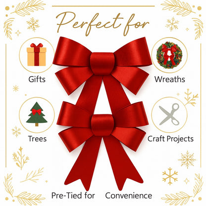 Red Bows for Christmas Decorations - Set of 2