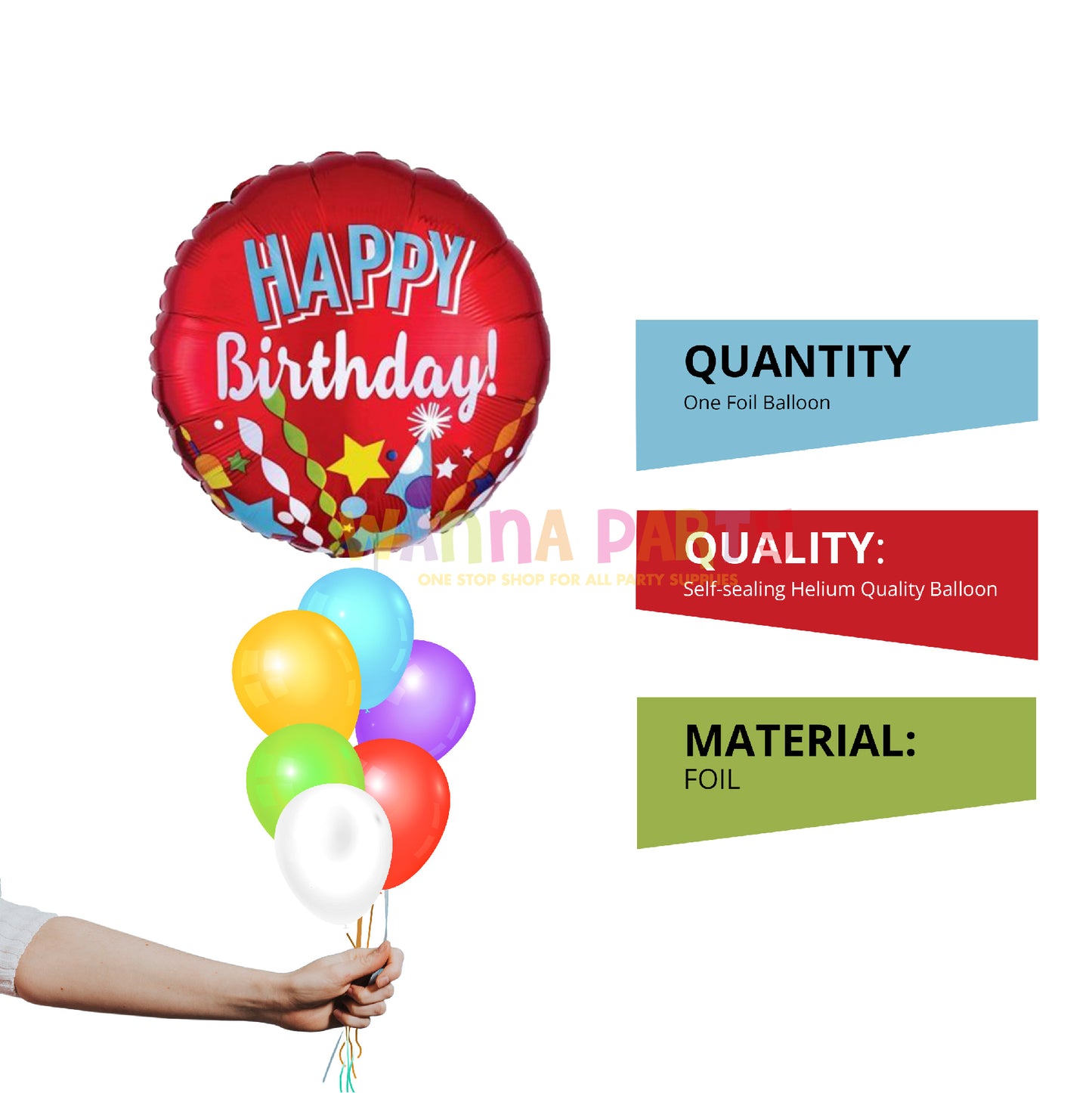 Happy Birthday Red Festive Foil Balloon - Helum Quality - 18 inches - 1PC