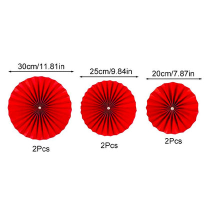 Red Paper Fans for Wall Decor - 6PC