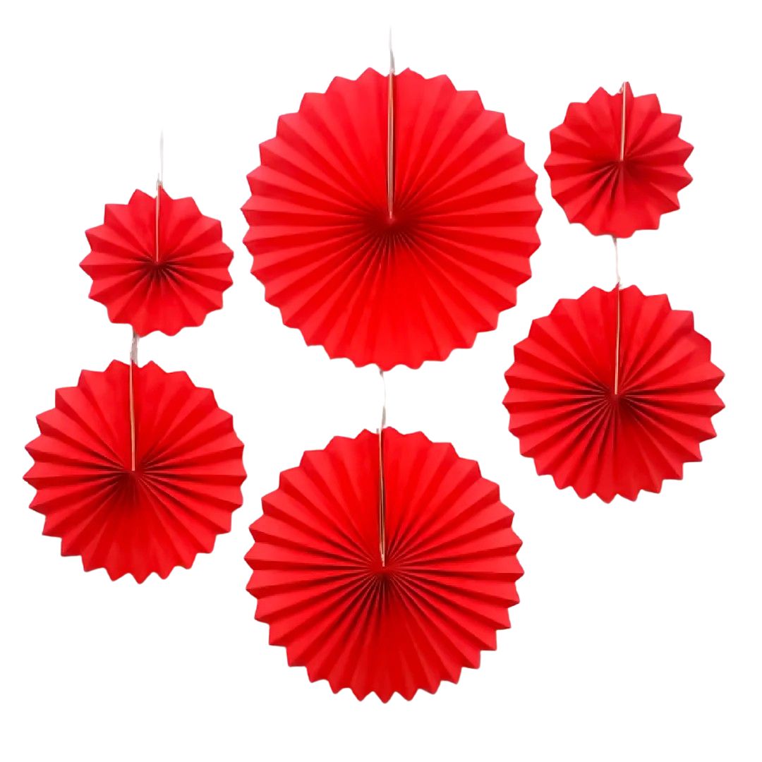 Red Paper Fans for Wall Decor - 6PC