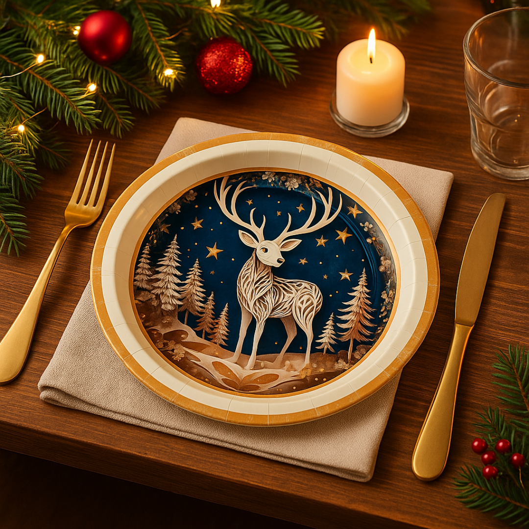 Christmas Reindeer Dinner Paper Plates - 8PC