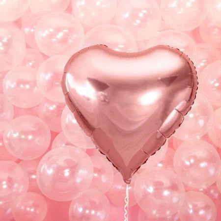 Rose Gold Heart Shaped Foil Balloon - Helium Quality - 18 inches - 4PC
