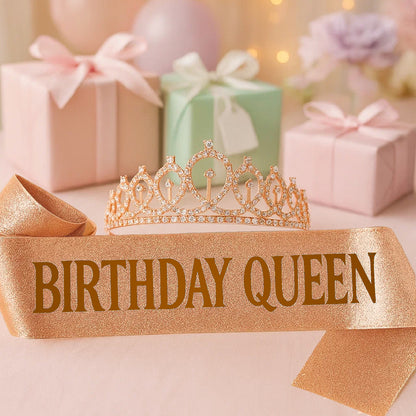 Happy Birthday Girl Tiara and Birthday Queen Sash Combo Set - 2PC