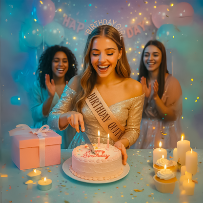 Happy Birthday Tiara Headband with Birthday Queen Sash Combo - 2PC