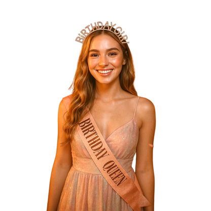 Happy Birthday Tiara Headband with Birthday Queen Sash Combo - 2PC