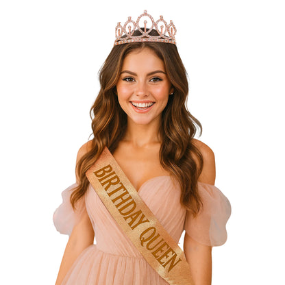 Happy Birthday Girl Tiara and Birthday Queen Sash Combo Set - 2PC