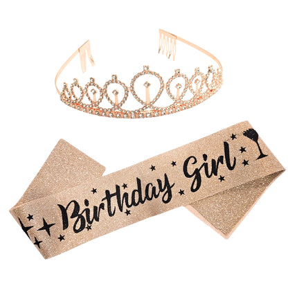 Rose Gold Tiara with Birthday Sash Combo - 1PC