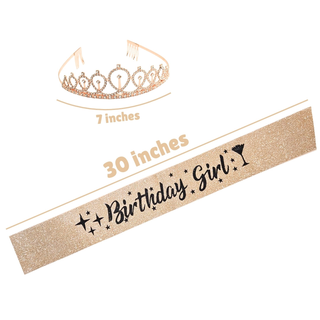 Rose Gold Tiara with Birthday Sash Combo - 1PC