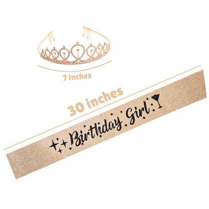 Rose Gold Tiara with Birthday Sash Combo - 1PC