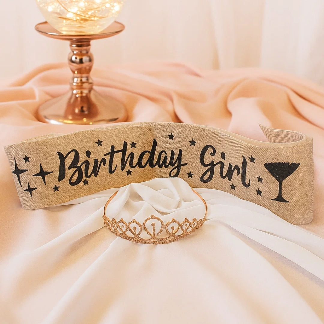 Rose Gold Tiara with Birthday Sash Combo - 1PC