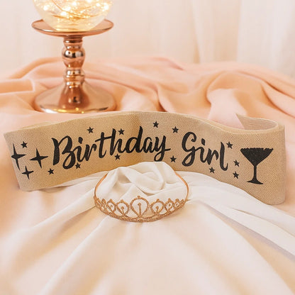 Rose Gold Tiara with Birthday Sash Combo - 1PC