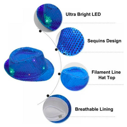 Light Up LED Sequin Hat Blue - 1PC