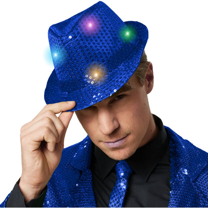 Light Up LED Sequin Hat Blue - 1PC