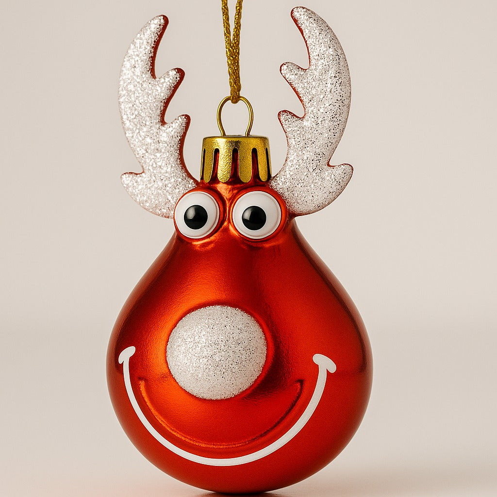 Christmas Reindeer Face Red  with Snow Nose Tip and Horns - Set of 2