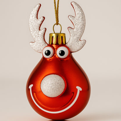 Christmas Reindeer Face Red  with Snow Nose Tip and Horns - Set of 2