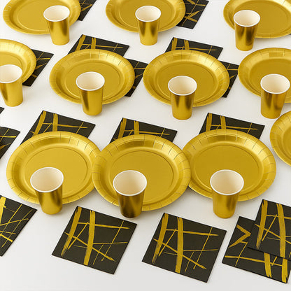 Black & Gold Party Tableware Combo Kit - 40PC