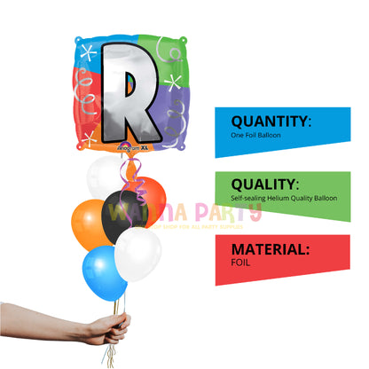 Letter R Foil Balloon, Multicolor Square Alphabet