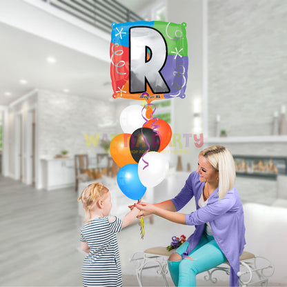 Letter R Foil Balloon, Multicolor Square Alphabet