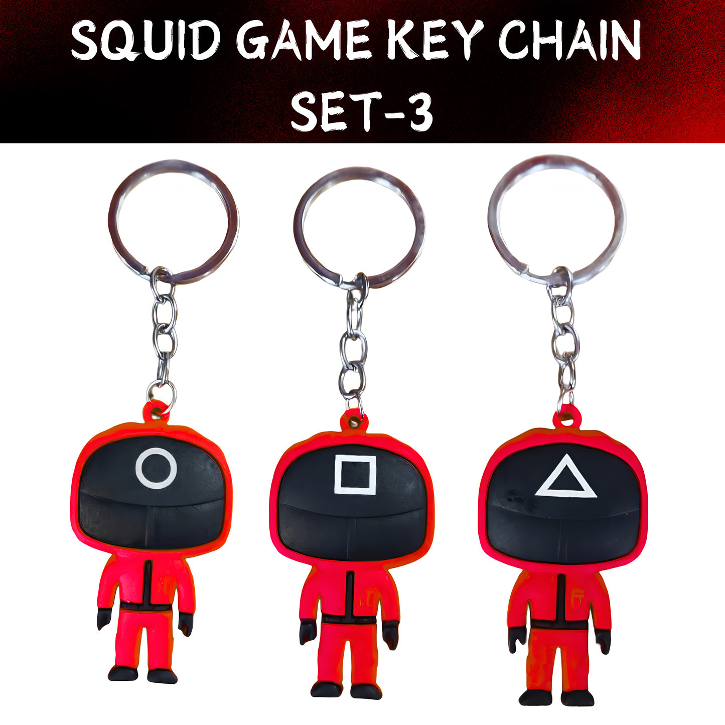 Squid Game Mask Men Figurine Keychain Set for Party Favour  - 3PC