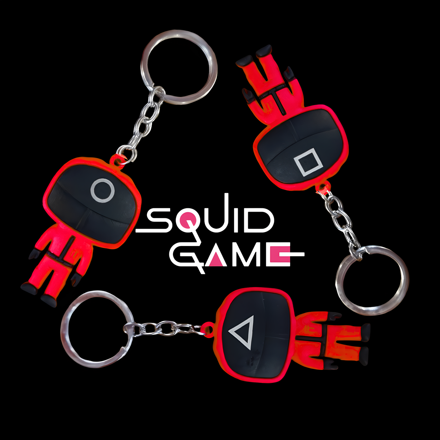 Squid Game Mask Men Figurine Keychain Set for Party Favour  - 3PC