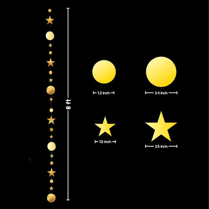Star and Round Hanging Gold String/Garland Decoration - 8FT - 1PC