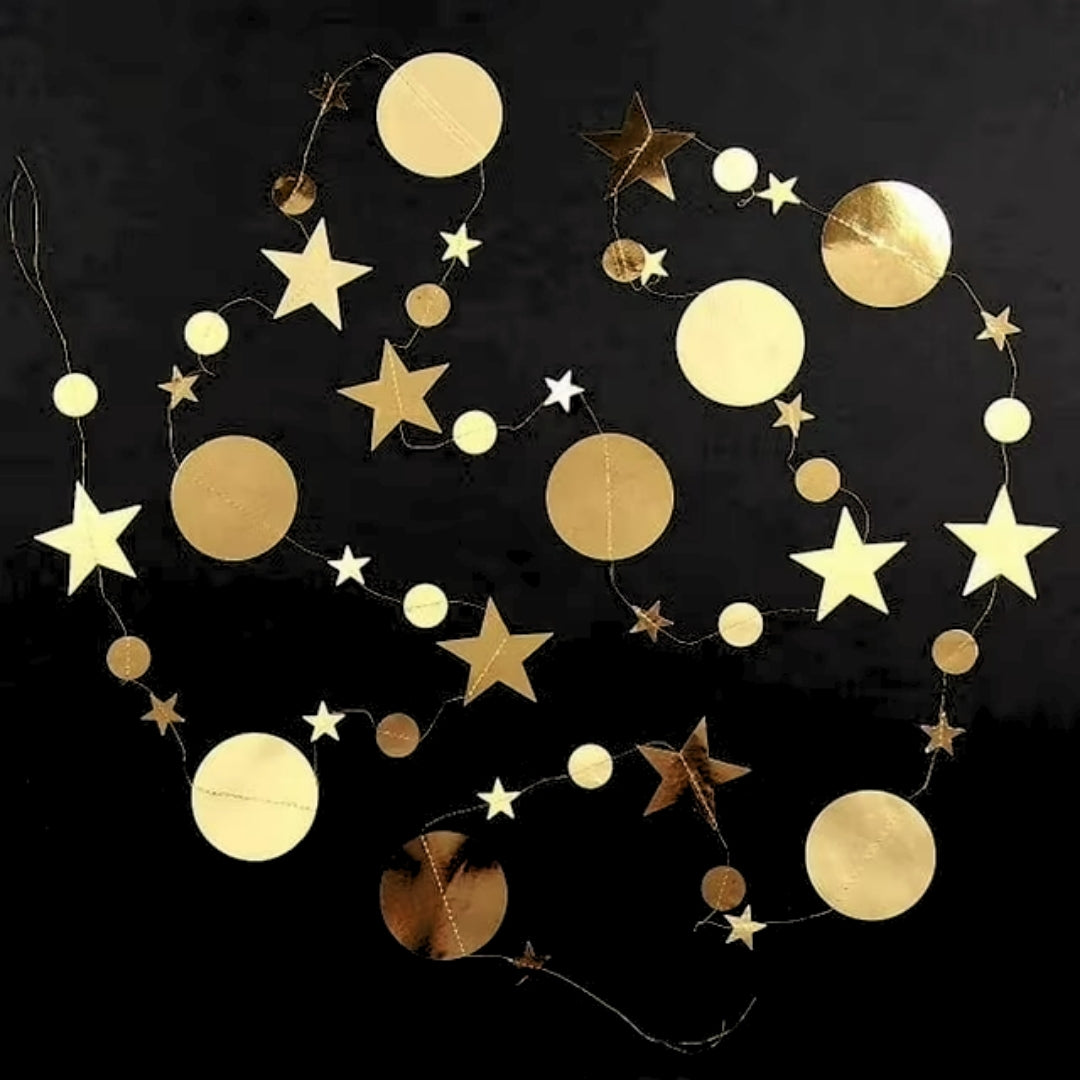 Star and Round Hanging Gold String/Garland Decoration - 8FT - 1PC